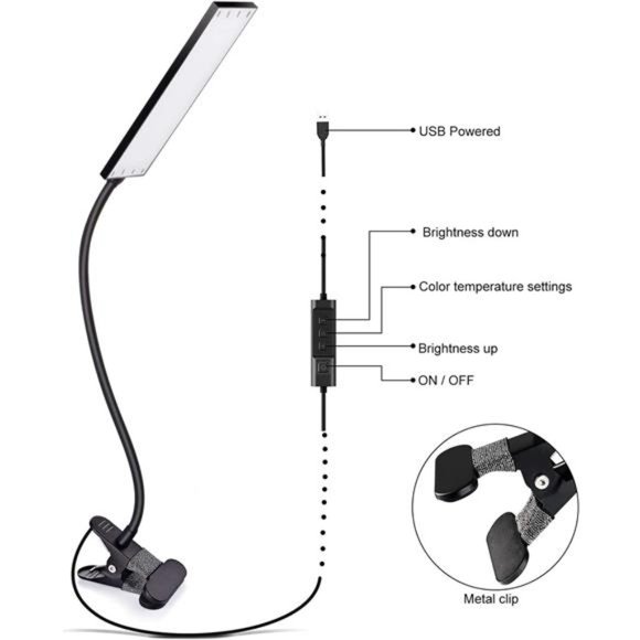 Clip on Light LED Desk Lamp with LED Light and Metal Clip, 11 Level Brightness - Picture 4 of 5